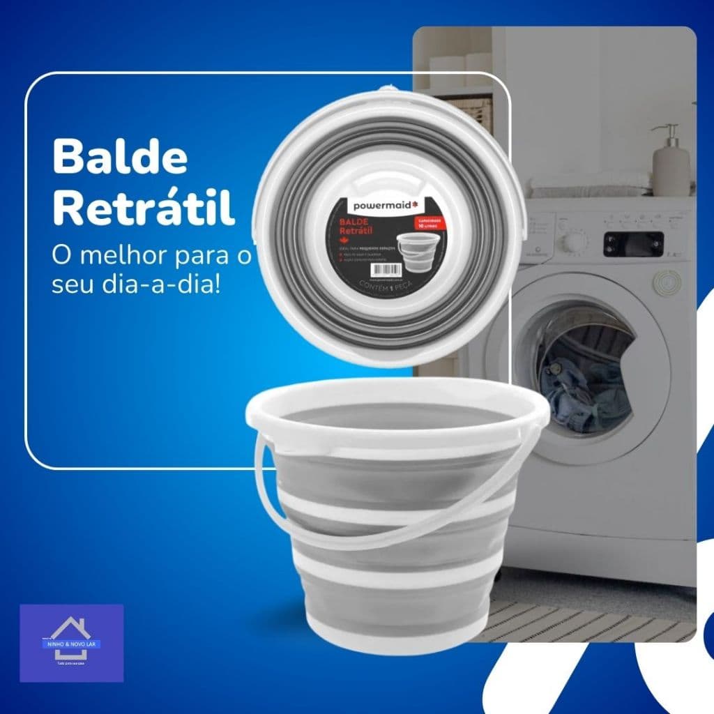 Balde Silicone Dobrável Retrátil Multiuso Flexível - 10 L Casa Lavanderia Apartamento