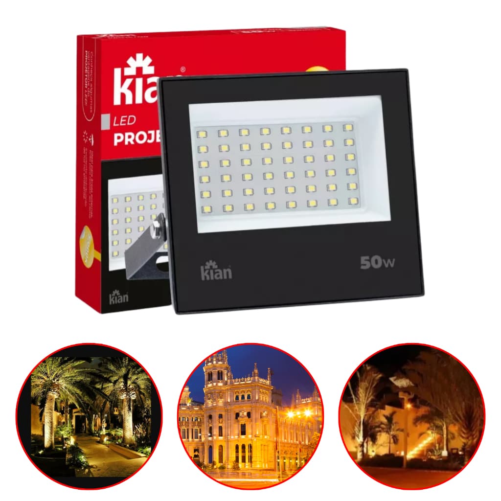 Refletor Led 50w Prova D´água Holofote 3000k Projetor Bivolt