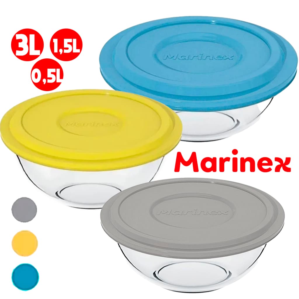 Jogo Conjunto Pote tigelas marinex Astral plus de vidro Refratário Bowl com tampa redonda Multiuso
