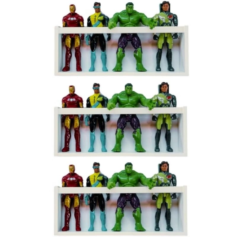 kit três nichos bonecos Marvel,porta bonecas Barbie,porta livros