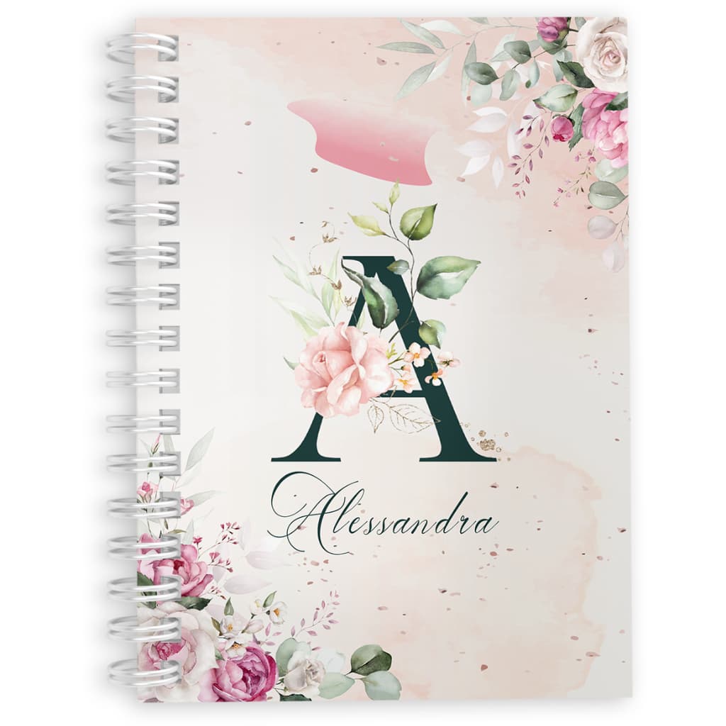 Caderno A5 Floral personalizado com inicial e nome