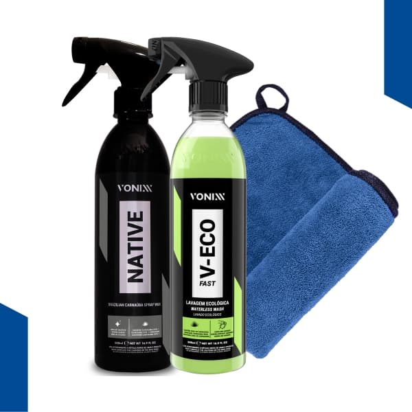 KIT ECOLOGICO VONIXX AUTOESPORTE V ECO FAST LAVA A SECO + NATIVE SPRAY BRILHO INTENSO + TOALHA 40X40