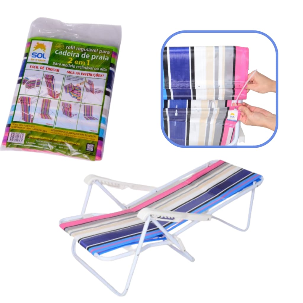 Refil para Cadeira de Praia Reclinavel  1 a 8 Posições Original Escolha a Cor