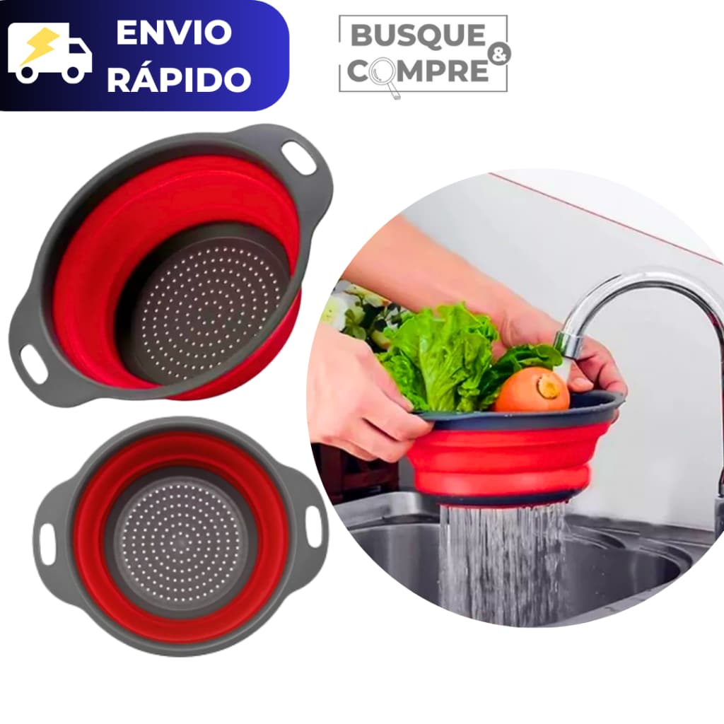 Escorredor para Alimentos Redondo de Silicone Retrátil Dobrável Legumes Macarrão Frutas Escorrer