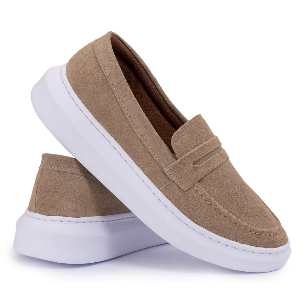 Sapatenis Casual Masculino Couro Sintético Camurça Slip Jovem Moderno Passeio