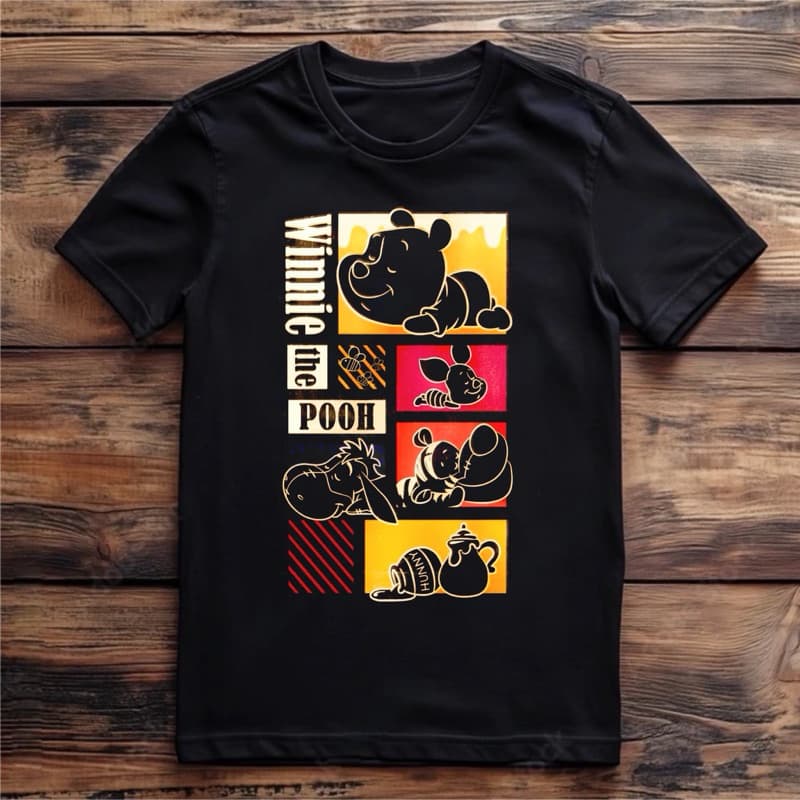 Camiseta preta infantil confortável Ursinho Pooh preta