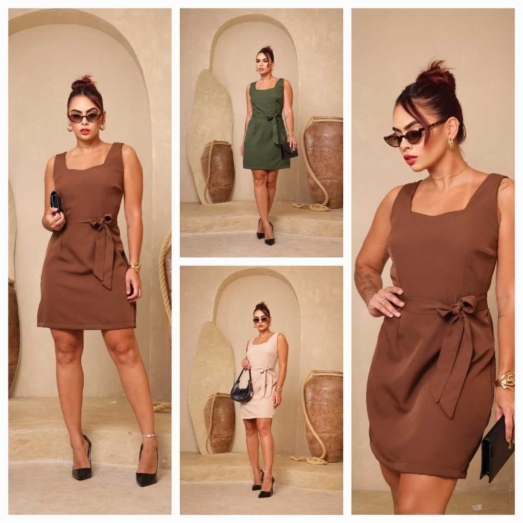 Vestido Feminino Social Alfaitaria Midi Com Laço Ziper Elegante
