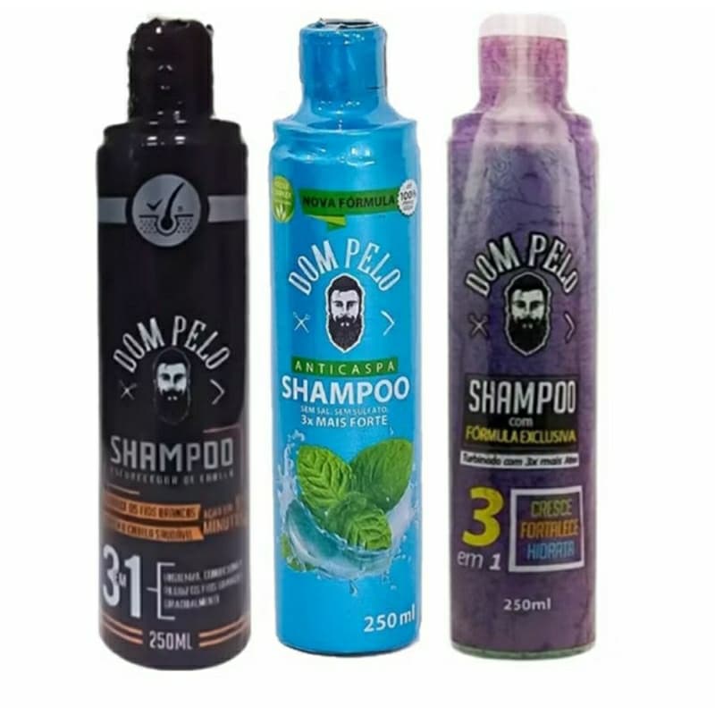 Shampoo Escurecedor + Shampoo AntiCaspas + Shampoo Antiquedas Kit 3 unidades Para Todos os Cabelos 250 ml cada