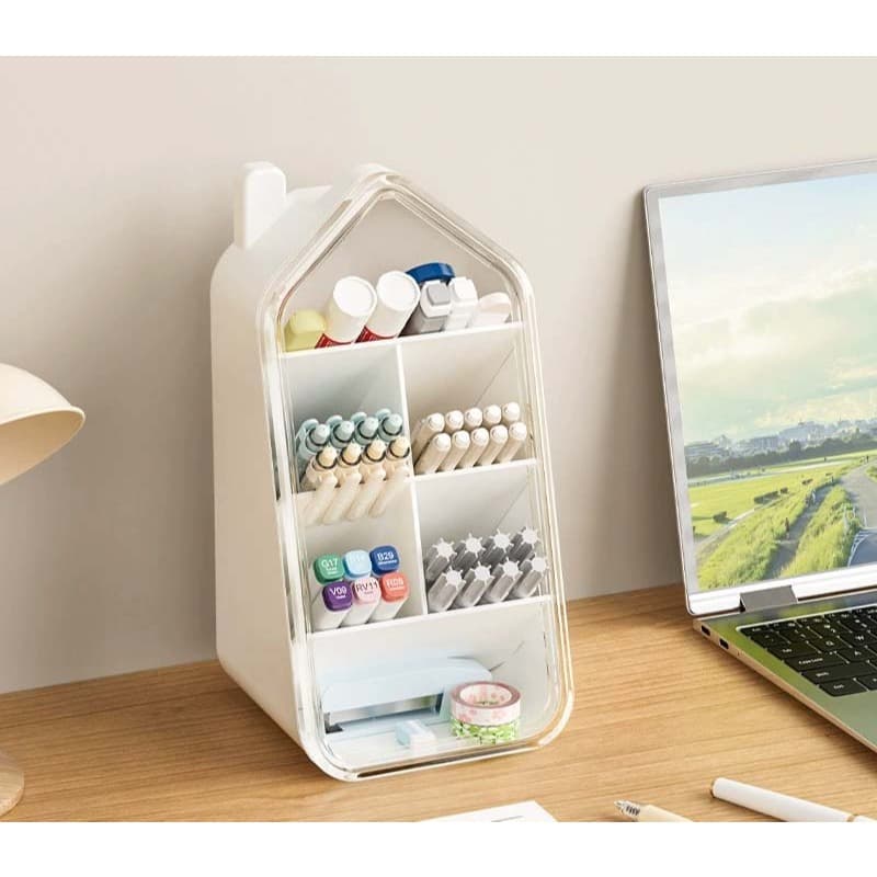 Organizador de Mesa Porta Caneta Lápis Maquiagem Escritório Multiuso Formato Casa