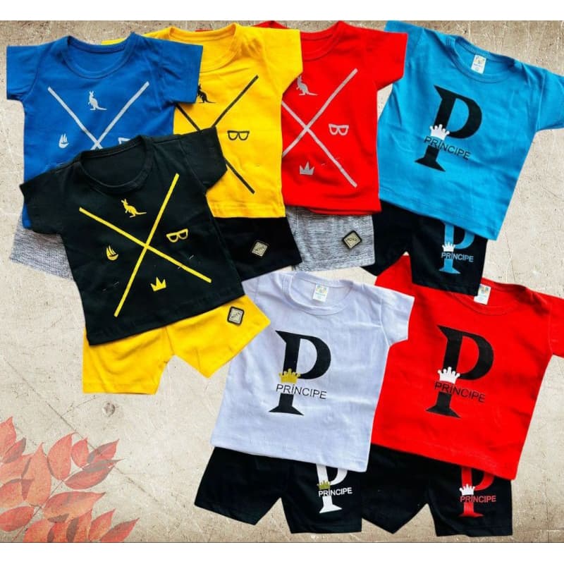 Conjunto de Bebê Menino Camiseta e Short Casual Moderno Bloqueirinho 100% Algodão infantil