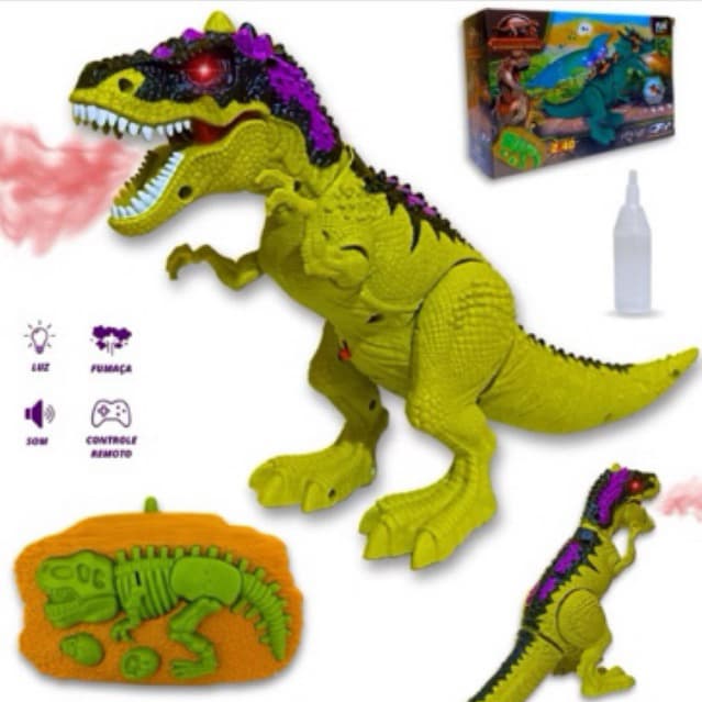 Dinossauro Rex Com Controle Remoto Anda Solta Fumaça Som Luz