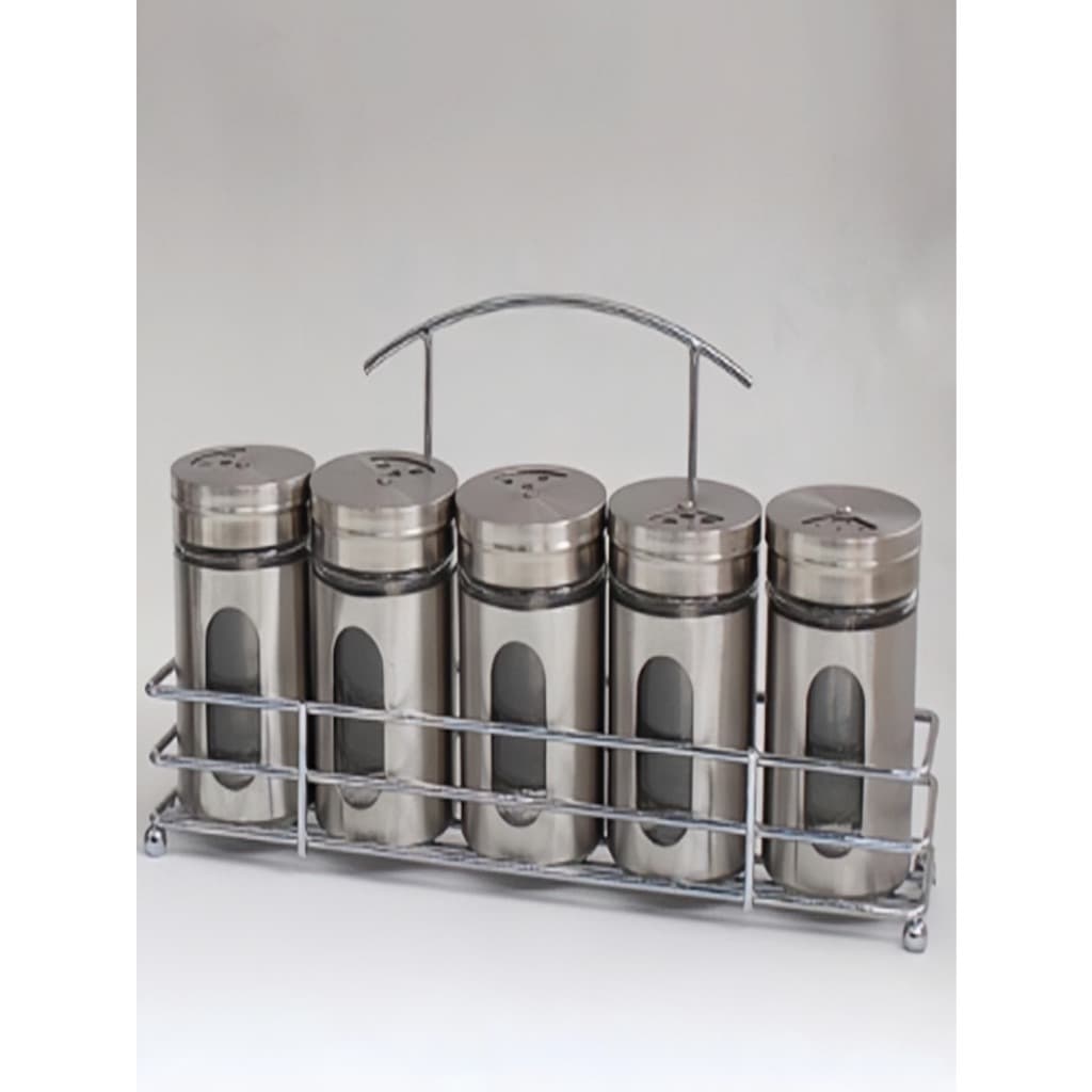 Porta Condimentos Temperos Inox 5 Pcs Com Suporte