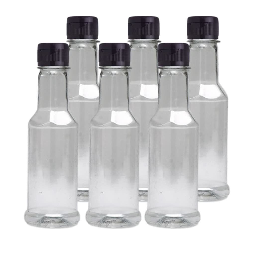 Kit 6 Frascos Embalagens Para Molho Pimenta Tempero 150ml Com Tampa Preta Flip Top