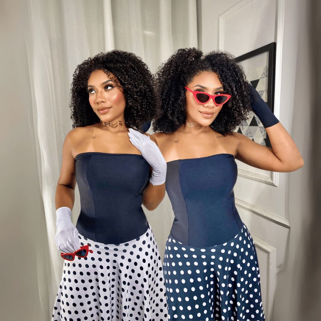 Vestido Godê Retrô Anos 60 e 80 Tomara Que Caia Midi Rodado Vintage Feminino Vintage Poá Bolinhas