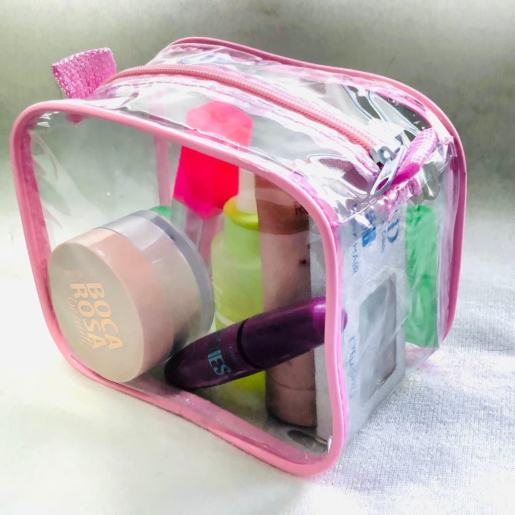 kit 15 MINI necessaire transparente e ROSA  para viagem 15x12x7, maquiagem ,esmalte multiuso em geral