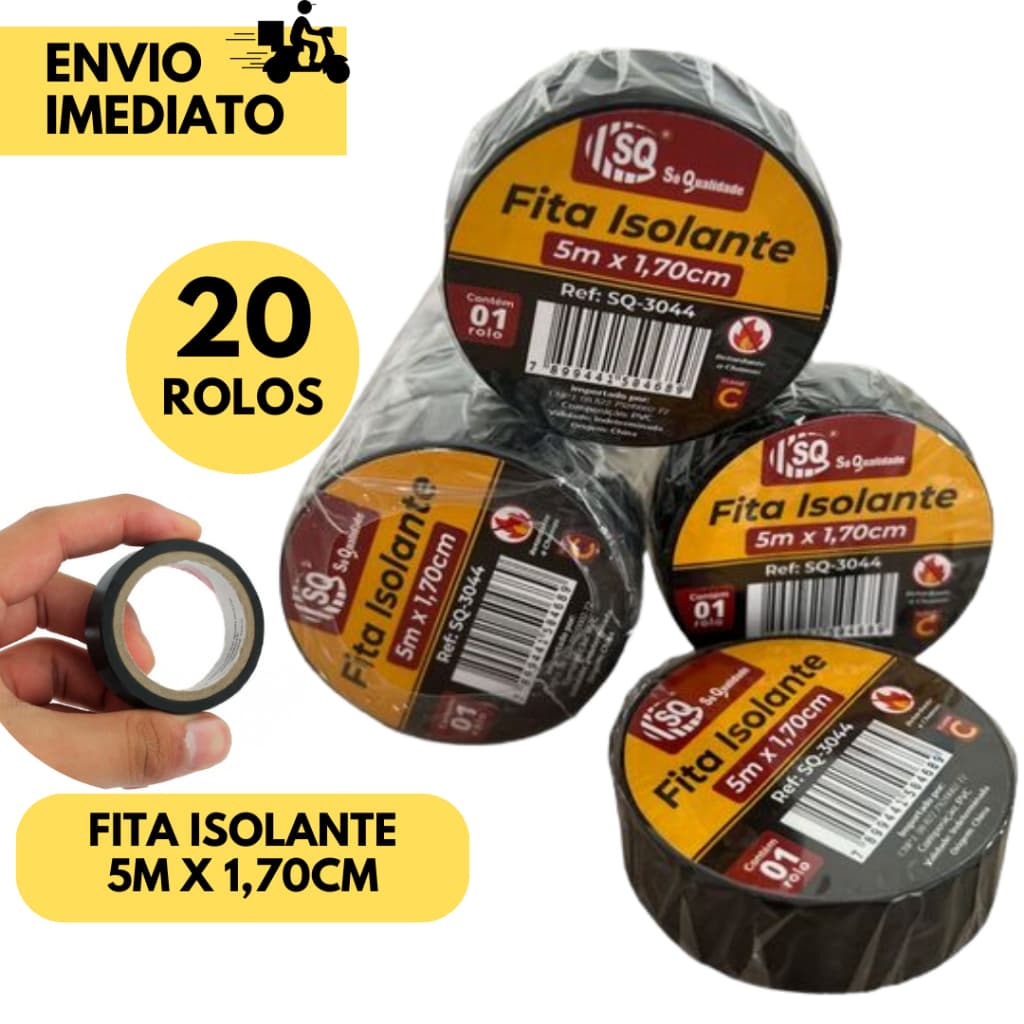 Kit 20 Fita Isolante Antichamas Rolo 5 Metros Adesiva Preta uso Profissional e Residencial Qualidade