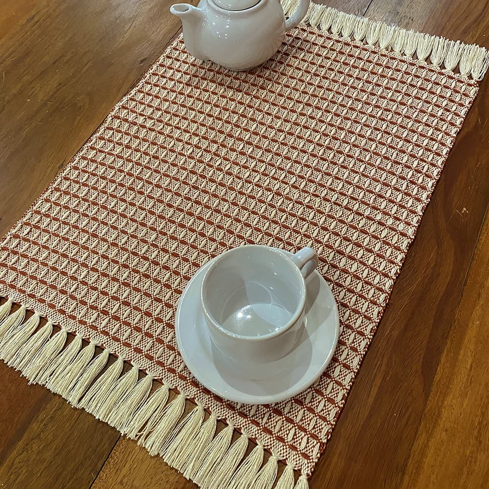 Jogo Americano Mesa Posta Lugar Peça Americana Terracota Algodão Artesanal 2 Pçs | 4 Pçs  | 6 Pçs