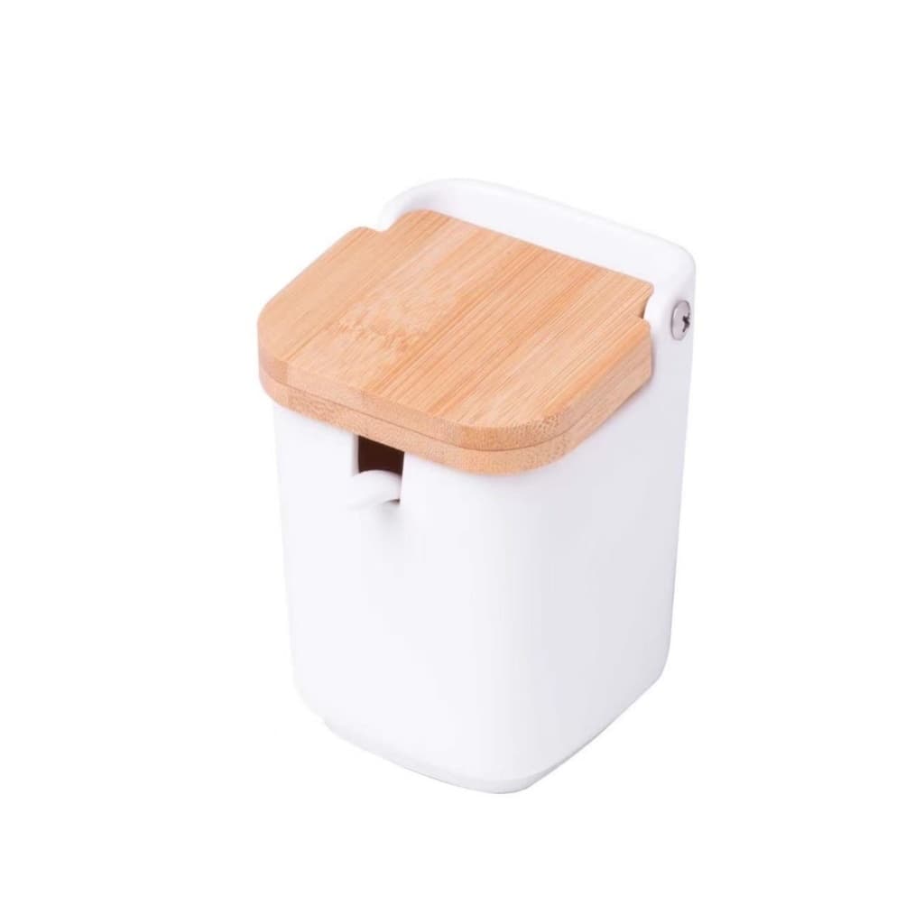 Saleiro de Mesa Cerâmico com Tampa e Colher de bambu