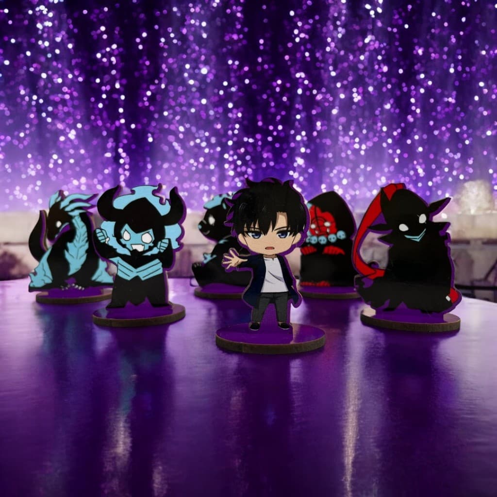 Kit Totem Solo Leveling 6 Personagens – Display de Mesa em MDF | Decoração Geek/Anime