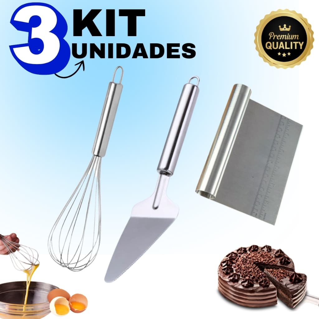 Kit 3 Peças Espátula Tubular Cortador Raspador Batedor de Ovos e Espátula Para Cortar Bolos Multiuso