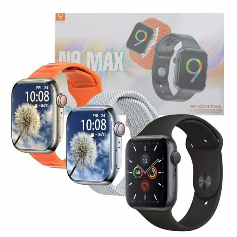 Relógio Inteligente Smartwatch 45mm com 03 Pulseiras reserva N9 MAX