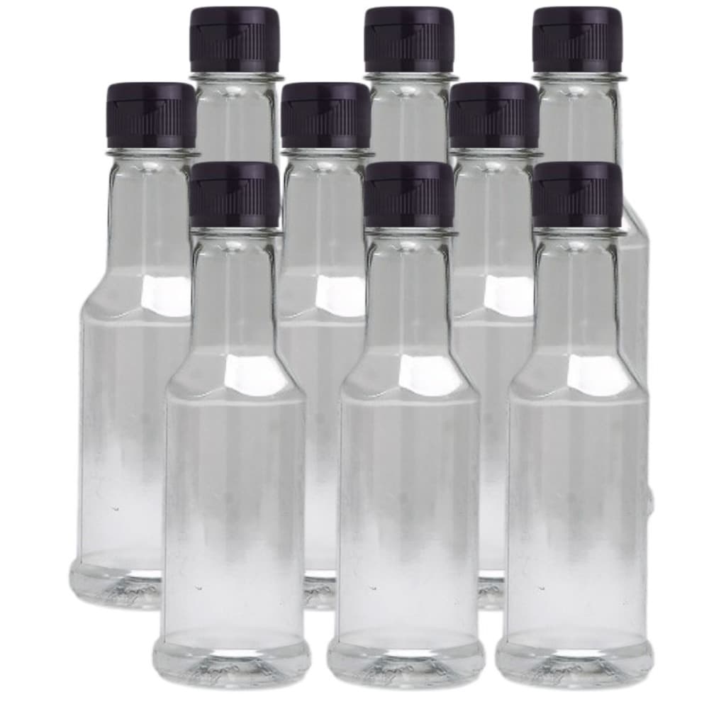 9 Frascos Embalagens Para Molho Pimenta Tempero 200ml Com Tampa Preta Flip Top (Garrafinhas)