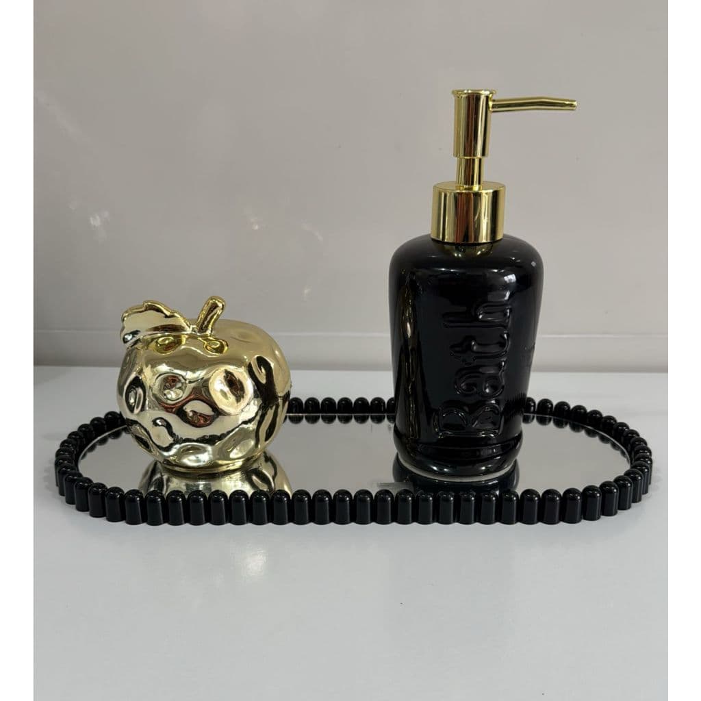Dispenser Porta Sabonete Liquido Porcelana Lavabo Para Banheiro Luxo Branco Preto