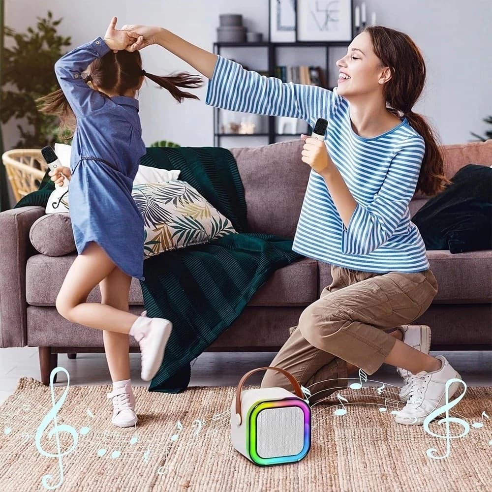 K12 Alto-falante Bluetooth Karaoke com Microfone, Luzes LED e Diversão para Toda a Família