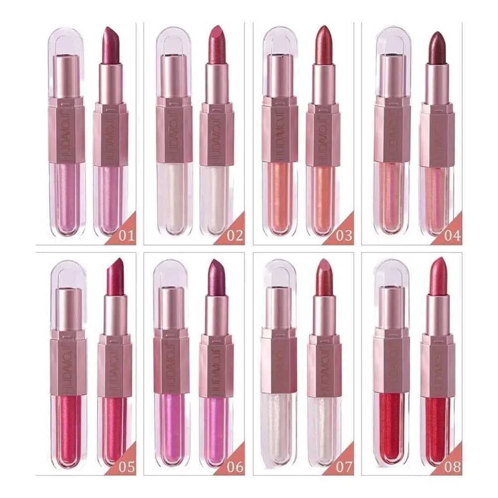 Lip Gloss Batom Matte HUDAMOJI Duo 2 em 1 Brilho Liquido Labial