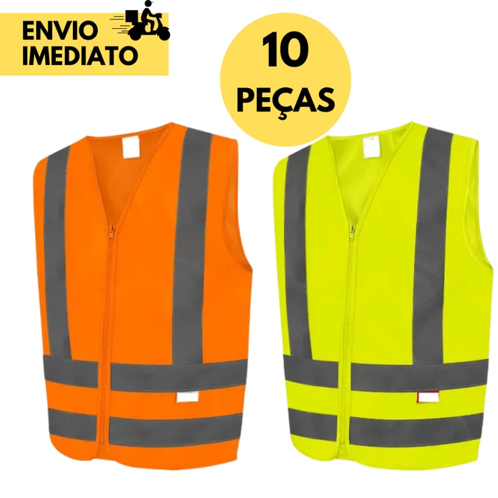 10 Colete Refletivo Segurança Sinalizador Epi Alta Visibilidade, Uso em Tráfego Intenso de Veículos.