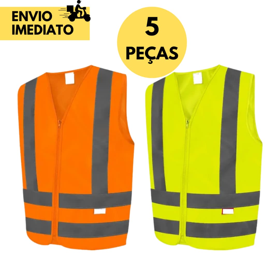 5 Colete Refletivo Segurança, Sinalizador Epi Alta Visibilidade, Uso em Tráfego Intenso de Veículos.