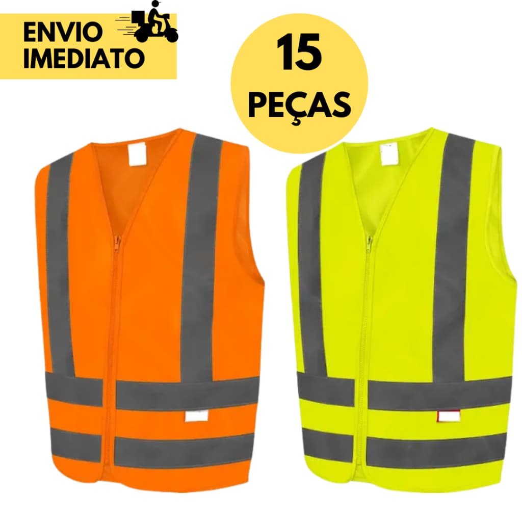 15 Colete Refletivo Segurança Sinalizador Epi Alta Visibilidade, Uso em Tráfego Intenso de Veículos.
