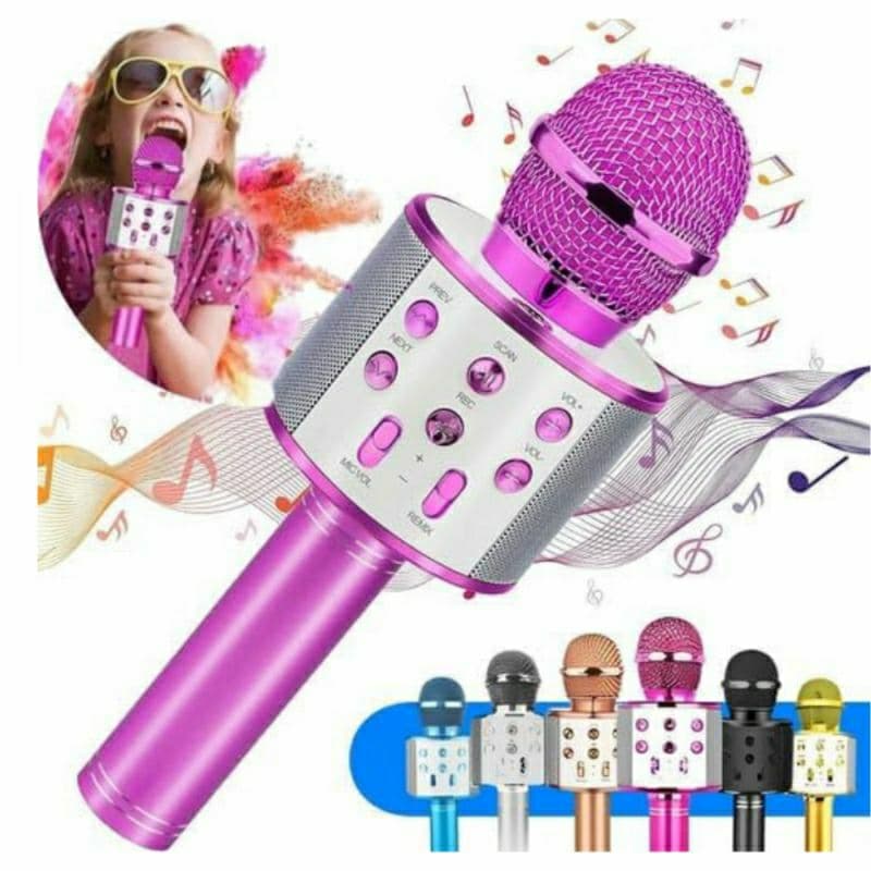 Microfone Sem Fio Bluetooth Karaokê Luz Led Festas WS-858 / KA-1003 (***DISPONÍVEL SOMENTE PRETO)