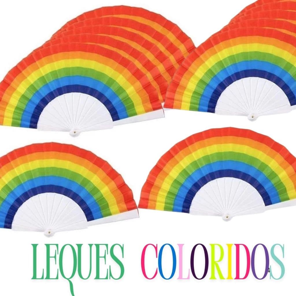Kit 5 a 20 Leque Arco-íris Colorido Para Festa Dança Decoração LGBT