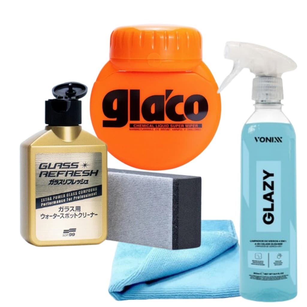 Kit Glaco BIg 120ml + Glass Refresh 80ml + Glazy 500ml LImpa, Remove e Cristaliza