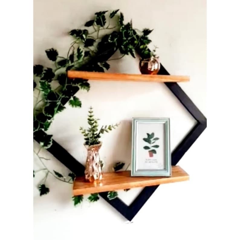 Prateleira decorativa Quadro losango~ 60cm Organizador C/2 prateleiras de 40cm cor imbuia decoração quarto sala cozinha