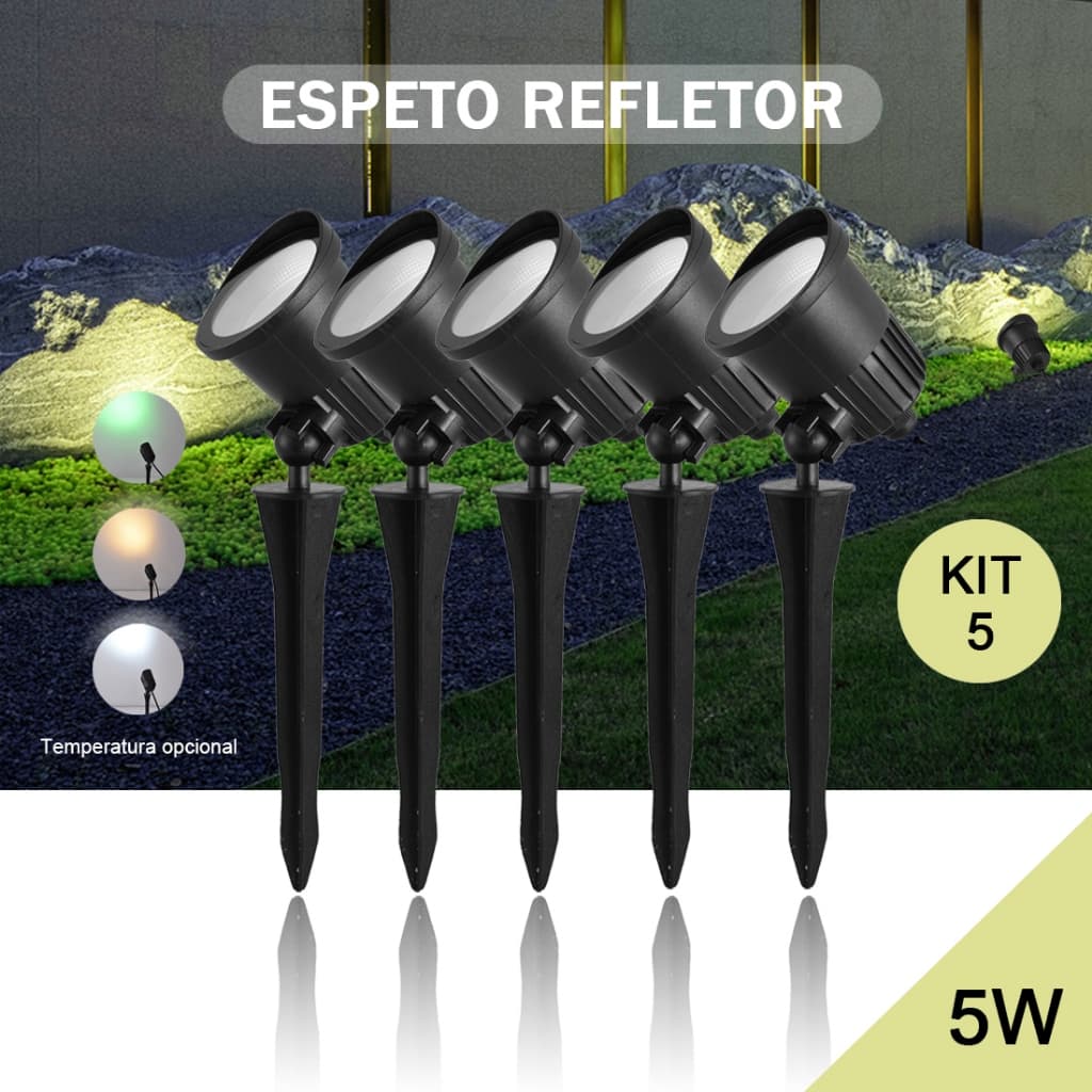 Kit 5 Lâmpada de grama luminárias estilo espeto para jardim, lâmpada COB LED de 5w à prova d'água várias cores