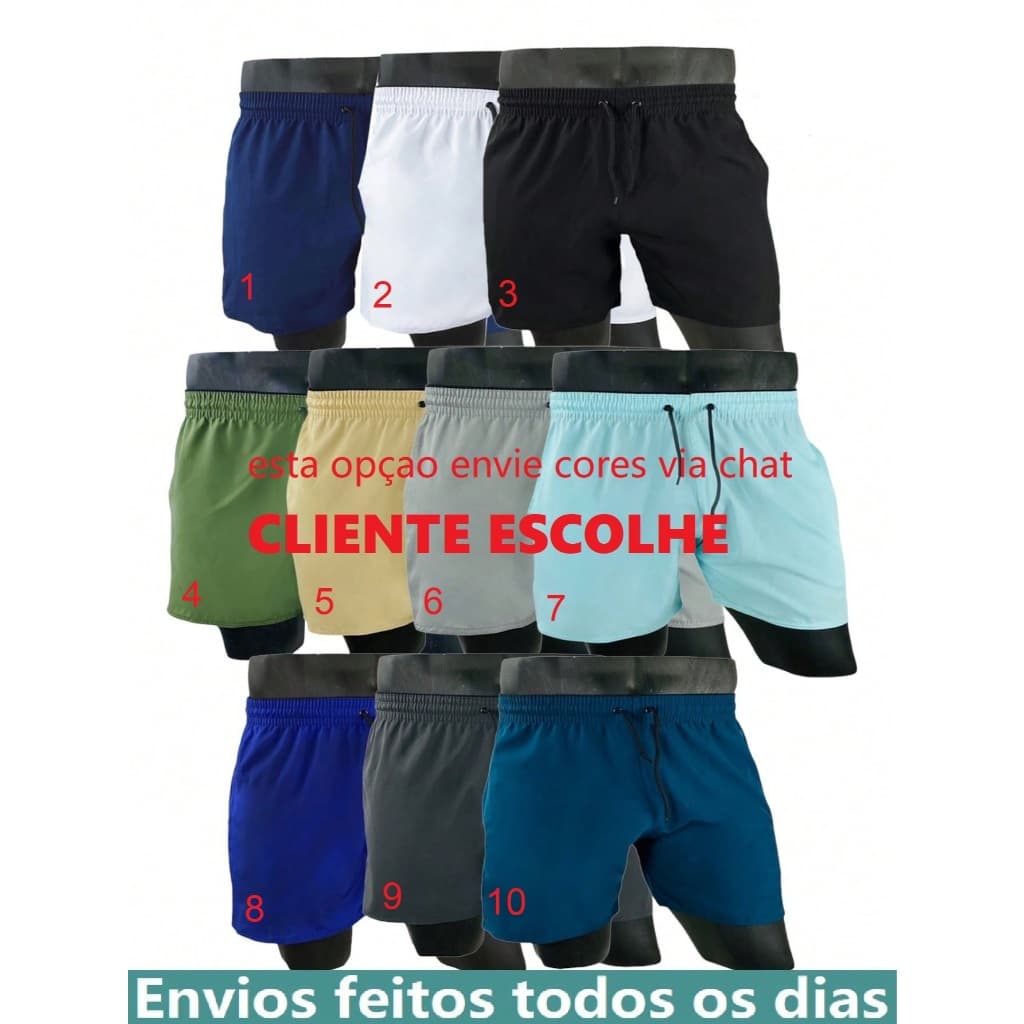 KIT 6 short bermudas masculina tactel elastano CLIENTE PODE ESCOLHER CORES praia treina academia