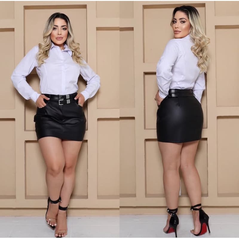 Short Saia Feminino Tendencia Inverno 2025 Couro Fake Promoção