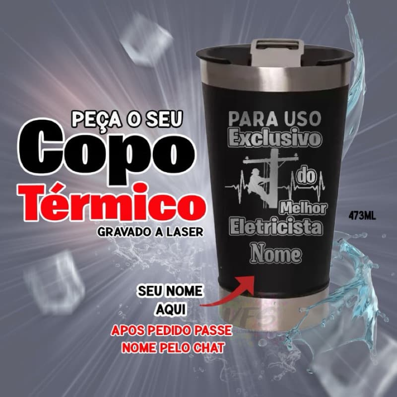 Copo térmico personalizado eletricista com nome
