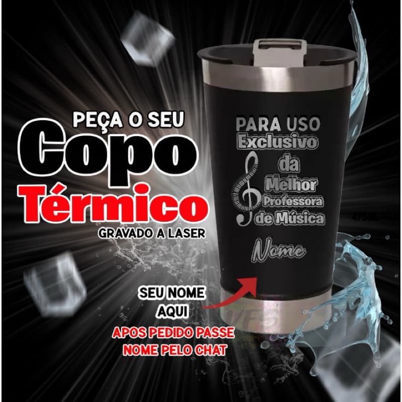 copo térmico personalizado melhor professora professor de música com nome