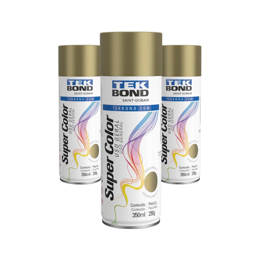 Tinta Spray Uso Geral Dourado Brilhante 350ml Tekbond kit com 3