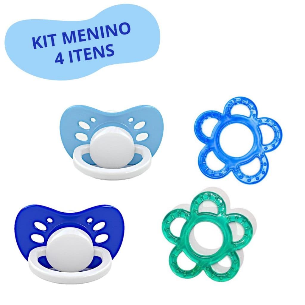 Kit Bebê Menino - Chupeta C/2 - Mordedor Massageador C/2