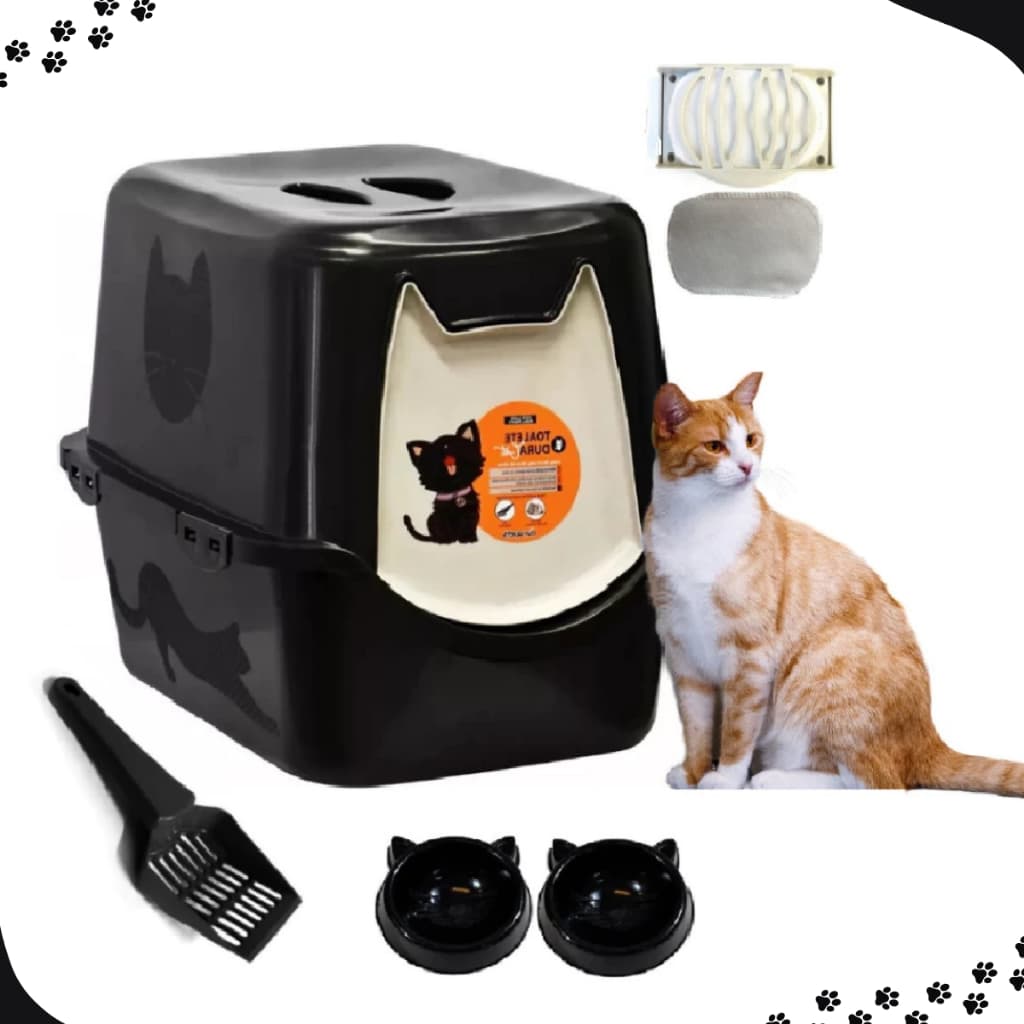 Banheiro de gato caixa areia grande fechada peneira bandeja filtro antiodor + pá higiênica completo