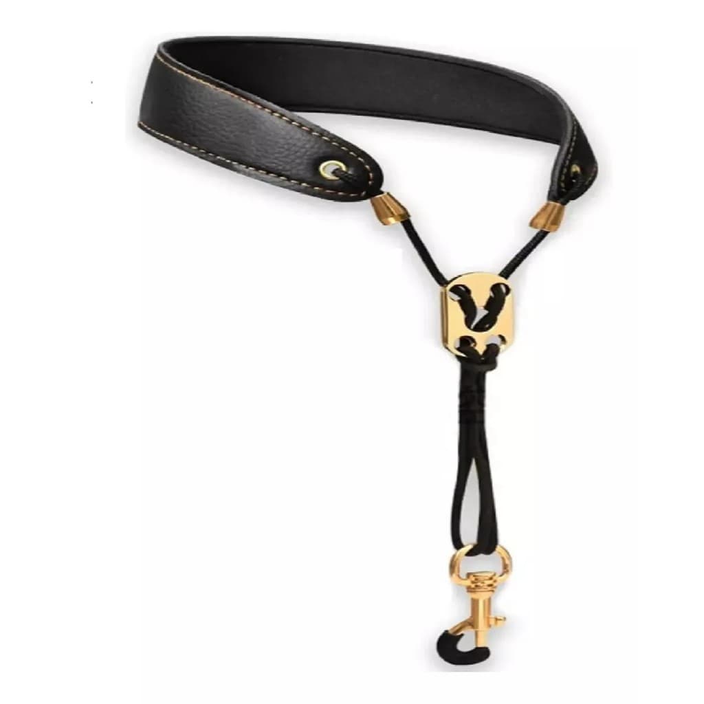 Correia Talabarte para Sax Alto Soprano e Tenor com Gancho e Regulagem Metal Dourado com proteção evitar arranhar