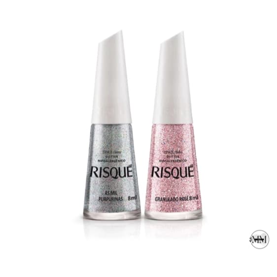 Kit Esmalte Risqué Glitter As Mil Purpurinas + Granulado Rose + BRINDE