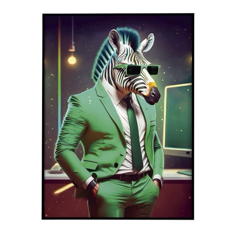 Quadro Decorativo Moderno Zebra Estilosa Terno Verde quadros decorativos animais exóticos 1 peça mdf Placas decorativas
