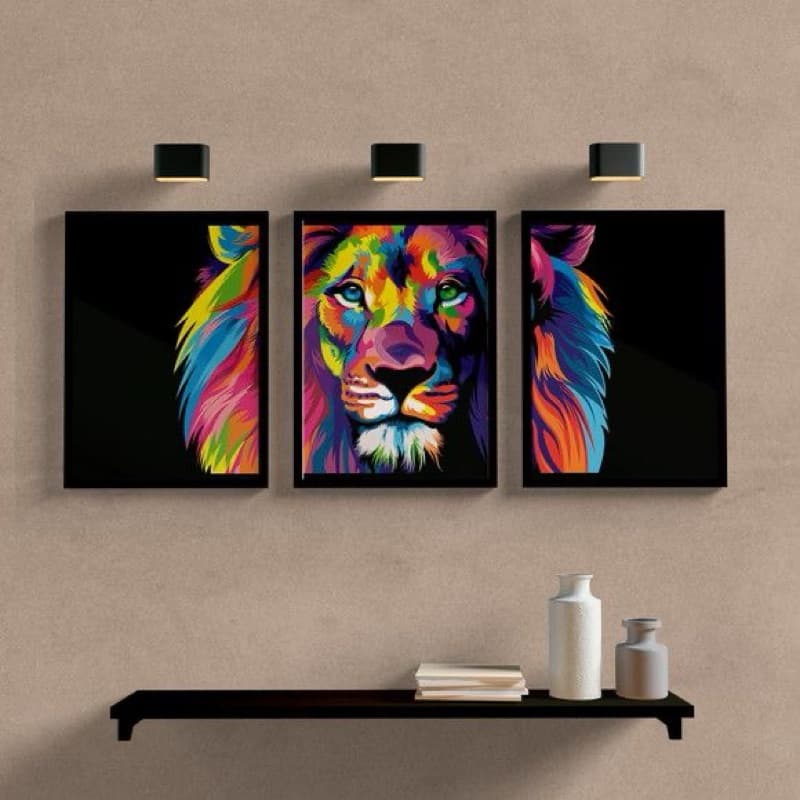 Kit 3 Quadros Decorativos Modernos Leão de Judá Colorido quadros 3 peças Quadro Decorativo Grande para Sala Decoração
