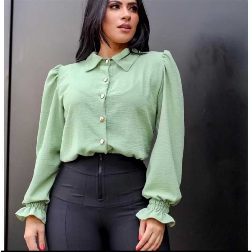 Camisa/blusa/social/feminina/manga longa/em/tecido/Duna