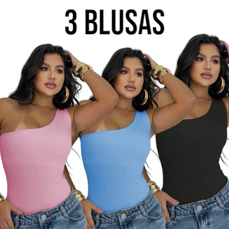KIT: 3 Blusas Feminina Nula Manga de Um Ombro Só em Suplex Forrada do P ao G - ENVIO NO MESMO DIA